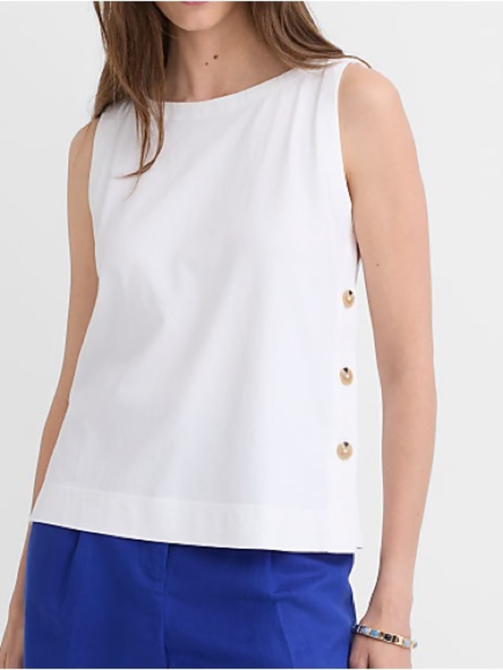 Loft Sleeveless White Side Button Tank Top